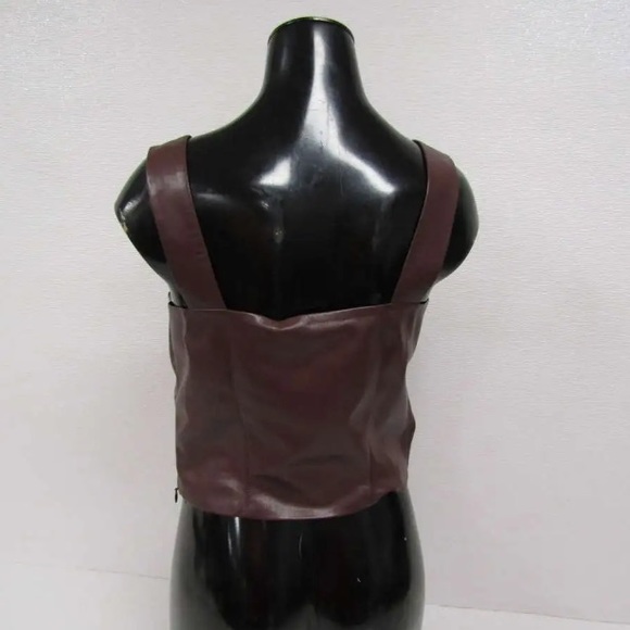 NWT Nanushka Petra Draped Sleeveless Asymmetrical Tank Top Brown Vegan Leather - Picture 12 of 16